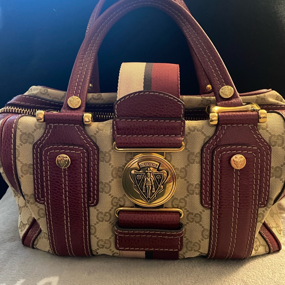 Gucci Brown and Cream Satchel with Signature Design